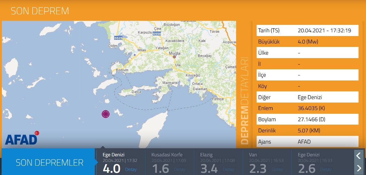 Ege Denizi'nde 4 büyüklüğünde deprem!