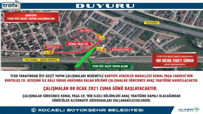 Kartepe’de geçici güzergah uygulaması