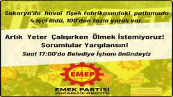 EMEP Sakarya'da yaşanan patlamaya dair eylem yapacak